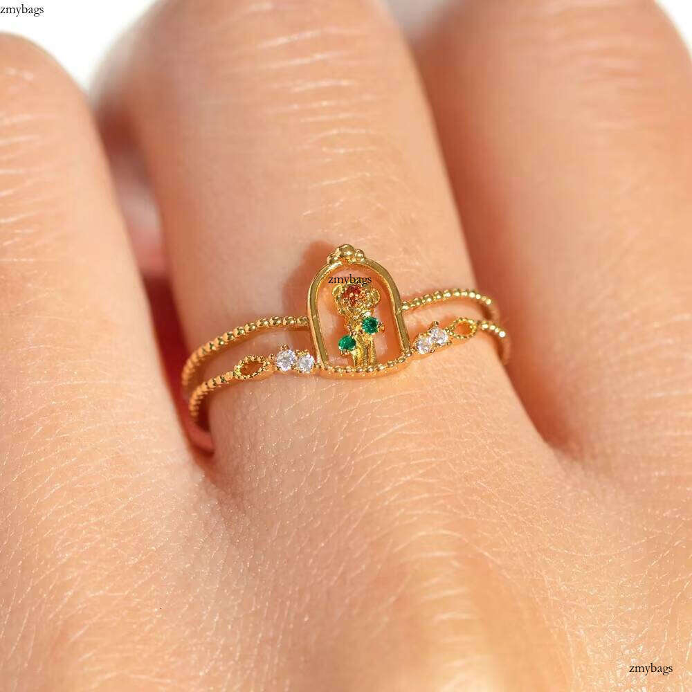 Princess Series VVS Moissanite Beauty Beast Cute Teapot Candle Rose Adjustable Ring Women's Fashion Accessories