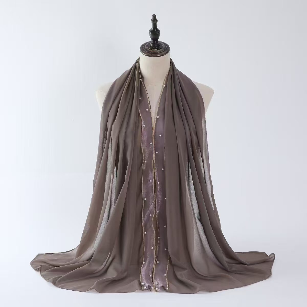 T1277 new hot-selling pearl edge chiffon versatile long scarf fashionable high-quality breathable scarf sunscreen head scarf