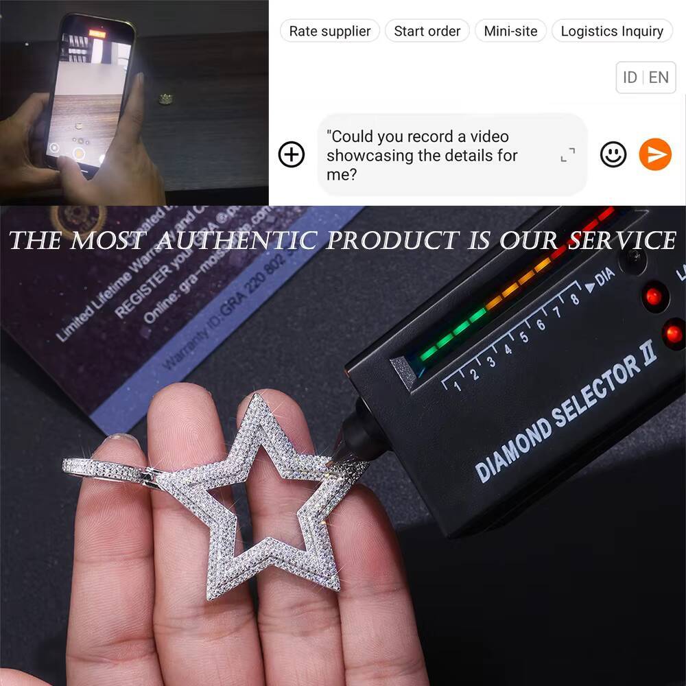 Star Moissanite Pendant Necklace 925 Sterling Silver 18K Gold Plated Full Moissanite Pave Modern Hip Hop Streetwear Style
