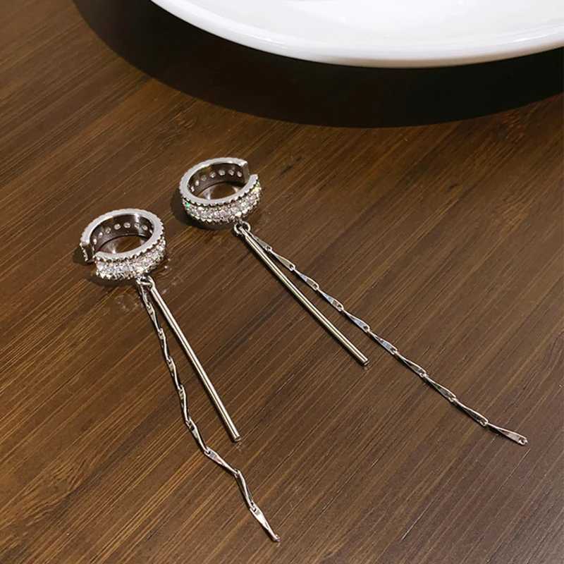 Silver Color Crystal Tassel Non-Piercing Cuff Ear Clip Earring For Women Shiny Rhinestone Chain Fake Cartilage Piercing Jewelry XJ250722