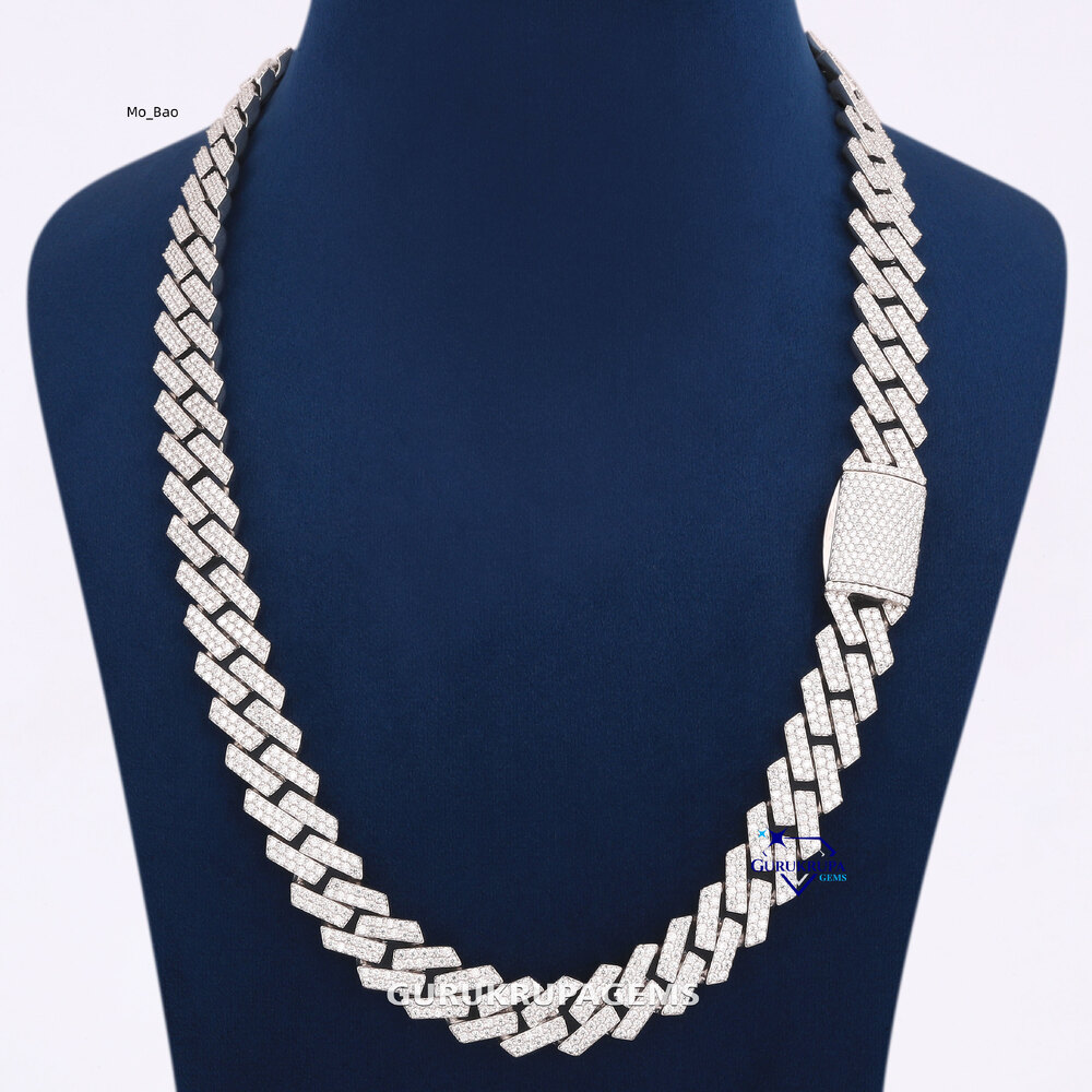 Hot Selling Iced Out Round Cut Moissanite Diamond 925 Sterling Silver Necklaces Hip Hop Cuban Link Chain VVS Clarity