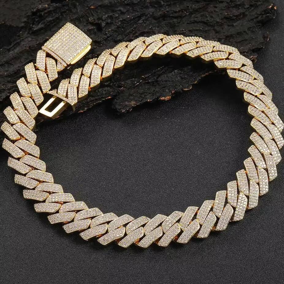 Hip Hop Luxury 14k Solid Gold Cuban Chain VVS Moissanite Diamond IGI Certified 925 Sterling Silver Fine Necklaces