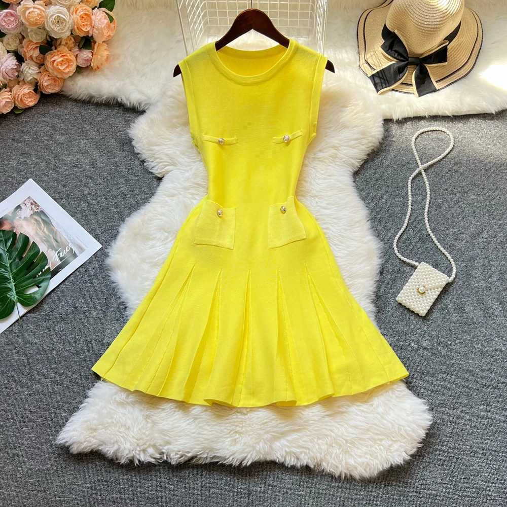 2025 Summer Pleated Short Dress Women O-neck Slim Waist A-line Party Dress Streetwear Lady Outfits Vestido XJ250722