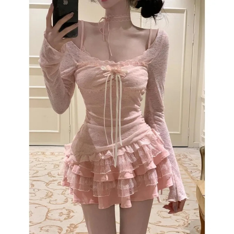 Leopard Vintage Suits Women Elegant Y2k Thin Sweater Pullover Mini Skirts Casual 2000s Clothing 2 Piece Skirt Sets Chic 250714