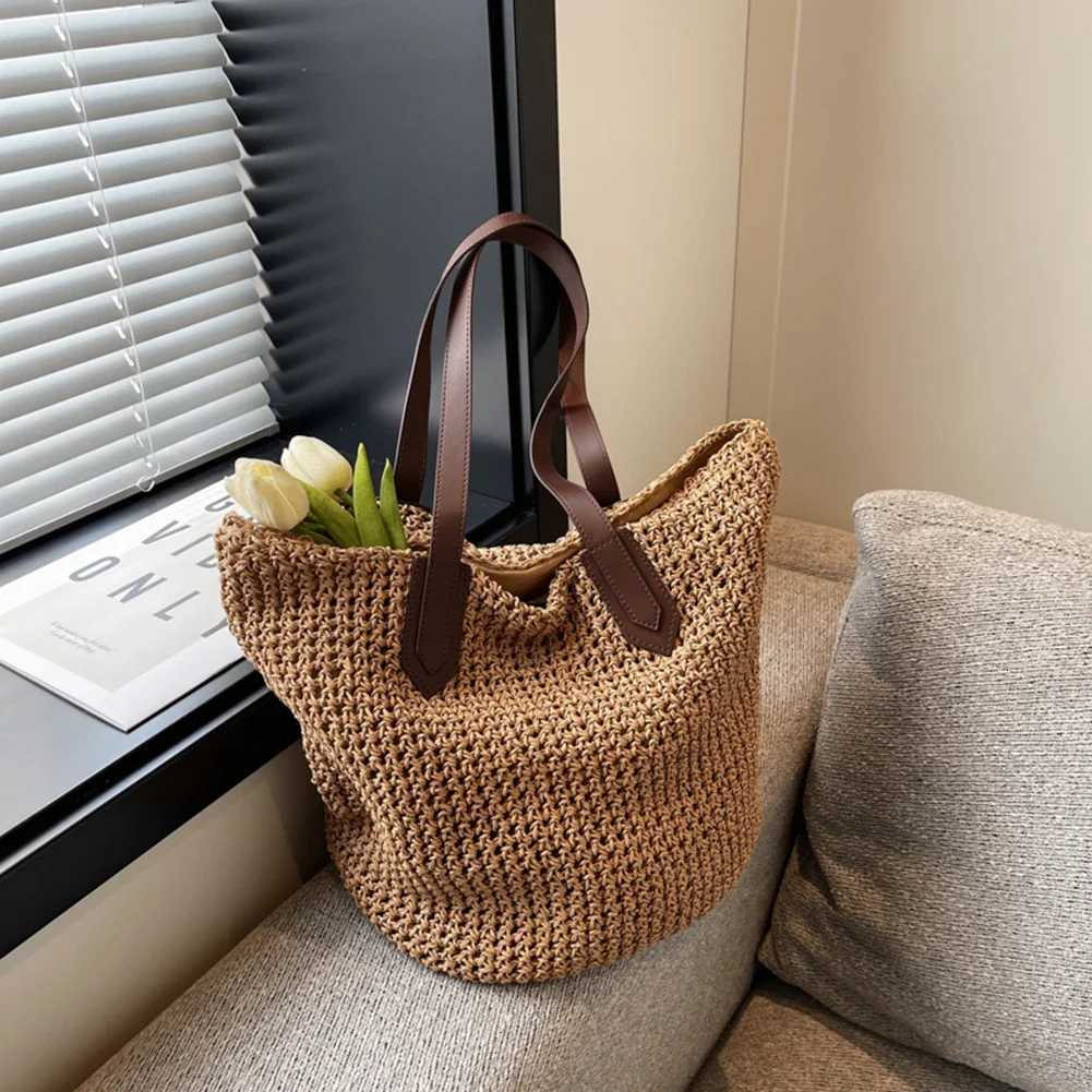 100% Cotton Linen Cotton Linen Bag Summer Beach Woven Armpit Bag Large Casual Knitted Bag Shopping Bags Y250722