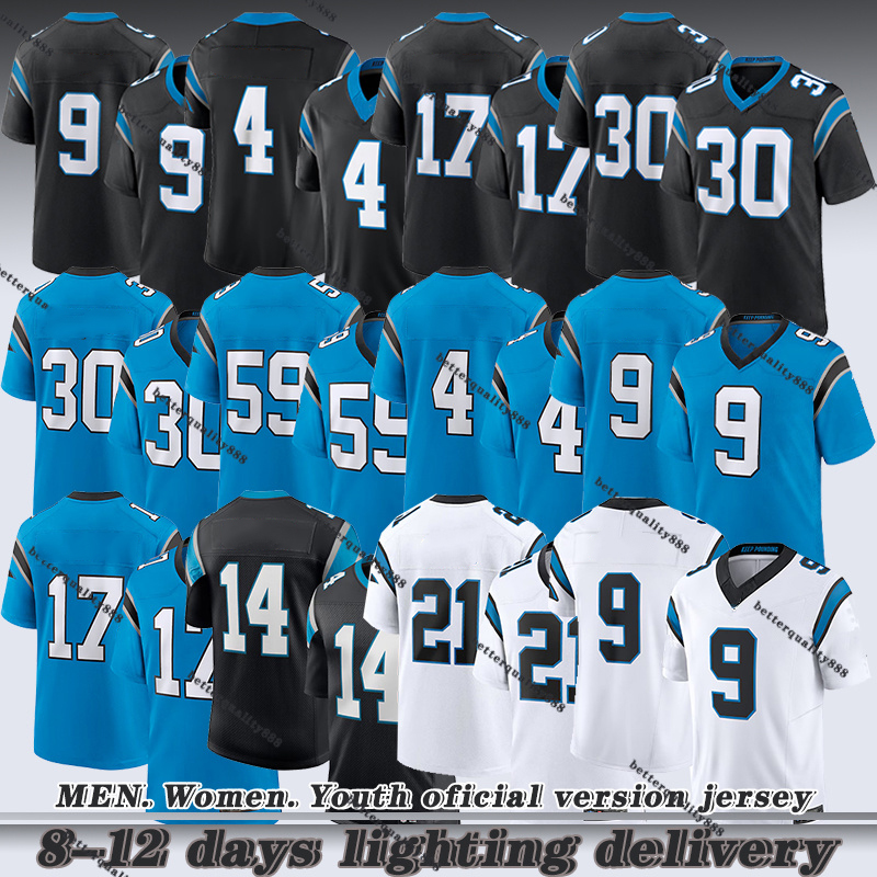 Carolinacity PanthersS #9 Bryce Young #17 Xavier Legette Jaycee Horn Jonathon Brooks Adam Thielen Jadeveon Clowney Luke Kuechly Julius Peppers Football jerseys