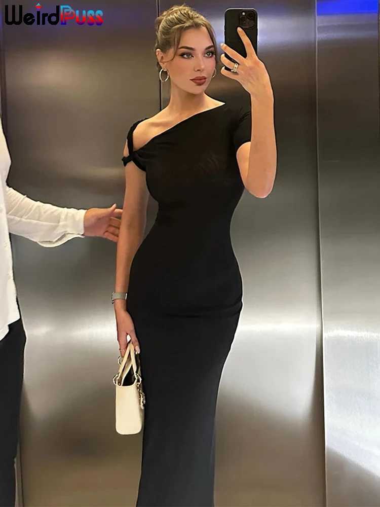 Weird Puss Bandage Dress Woman Summer Sexy Irregular Solid Sheath Chic Stretch Body-Shape Smooth Birthday Party Ele Bodycon XJ250722