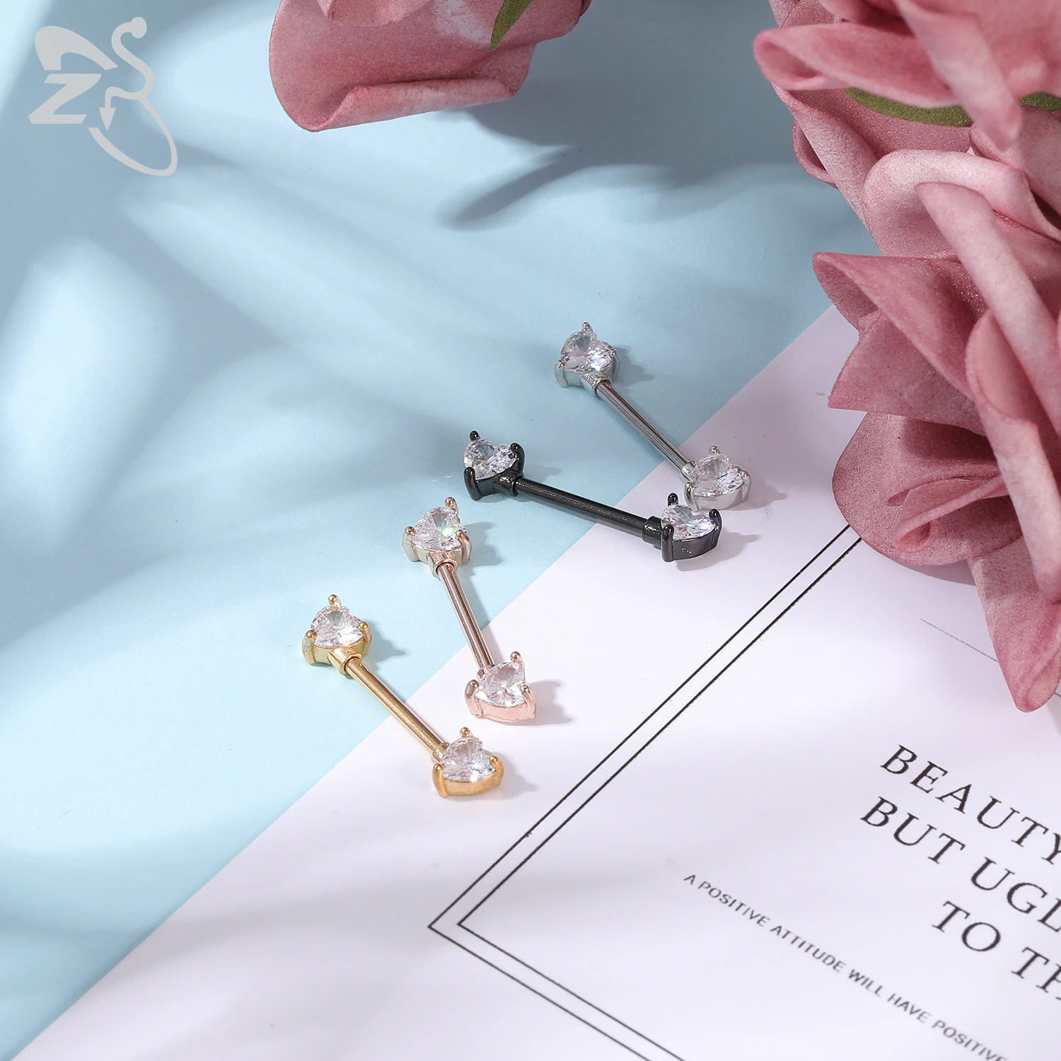 ZS 2 Pcs/lot Heart Crystal Nipple Piercings Men Women Tassel Drop Stainless Steel Nipple Ring Barbell Body Piercing Jewelry 14G 250722