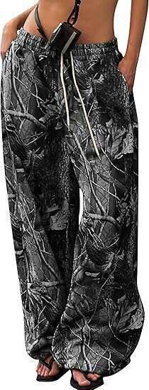 American Style Youth Women's Fashion Casual Elastic Waist Camouflage Print Slimming Wide-Leg Floor-Length Pants B5