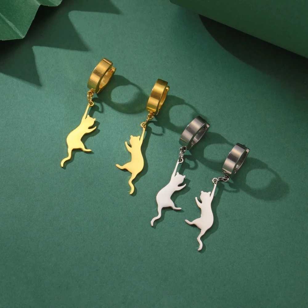 Eueavan Jumping Cat Dangle Earrings Stainless Steel Long Tassels Hoop Earrings Cute Kitten Animal Jewelry Gifts for Women Girls XJ250722