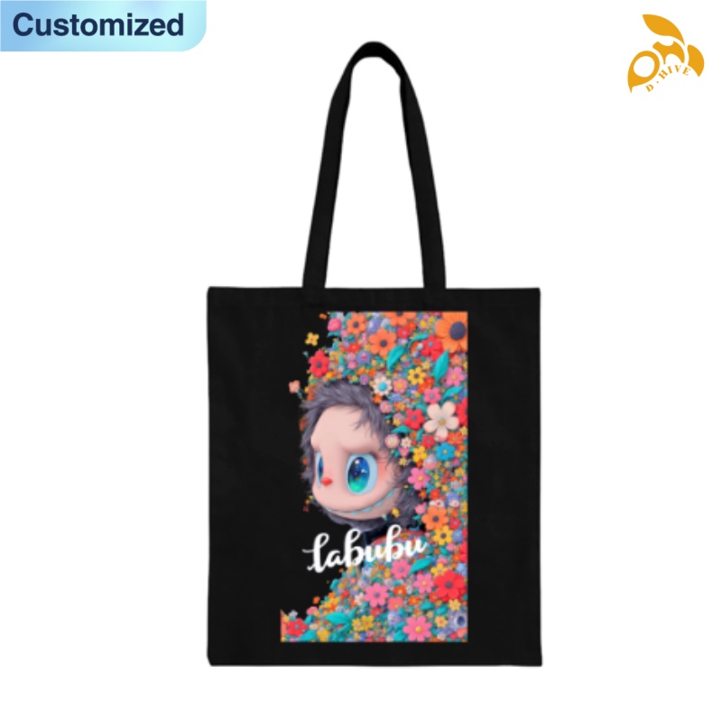 Free shipping fashion designers customize Wear-resistant lightweight high-quality black full-print canvas tote DIY bags