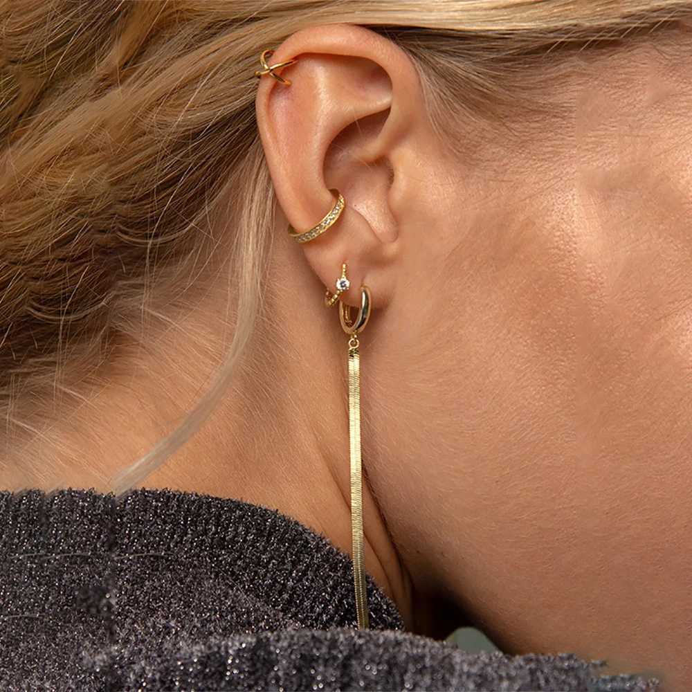 Vintage Stainless Steel Snake Chain Small Hoop Earrings for Women Simple Punk Long Tassel Unique Korean Earrings Wedding JewelryXJ250722