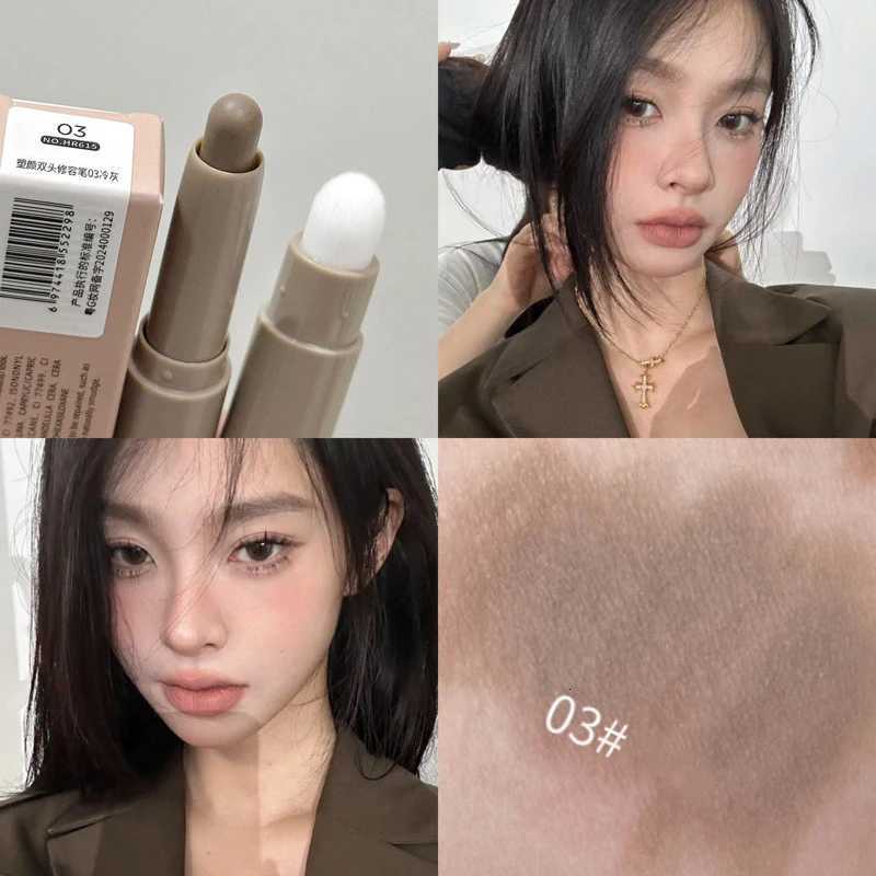 Double Head Contouring Pen Matte Three-Dimensional Brightening Nose Shadow Corrector with Smudge Brush Shading Stick Cosmetics W250722