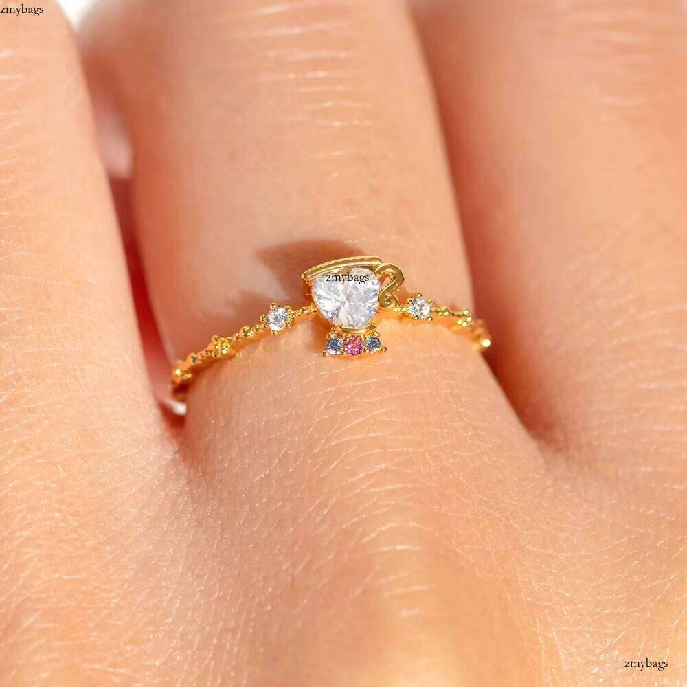 Princess Series VVS Moissanite Beauty Beast Cute Teapot Candle Rose Adjustable Ring Women's Fashion Accessories