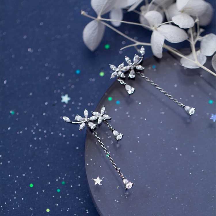 Floral Drop Korean Earrings for Women Wedding Flower Tassel Dangle Earrings Crystal Zircon Bridesmaid Jewelry Gift XJ250722