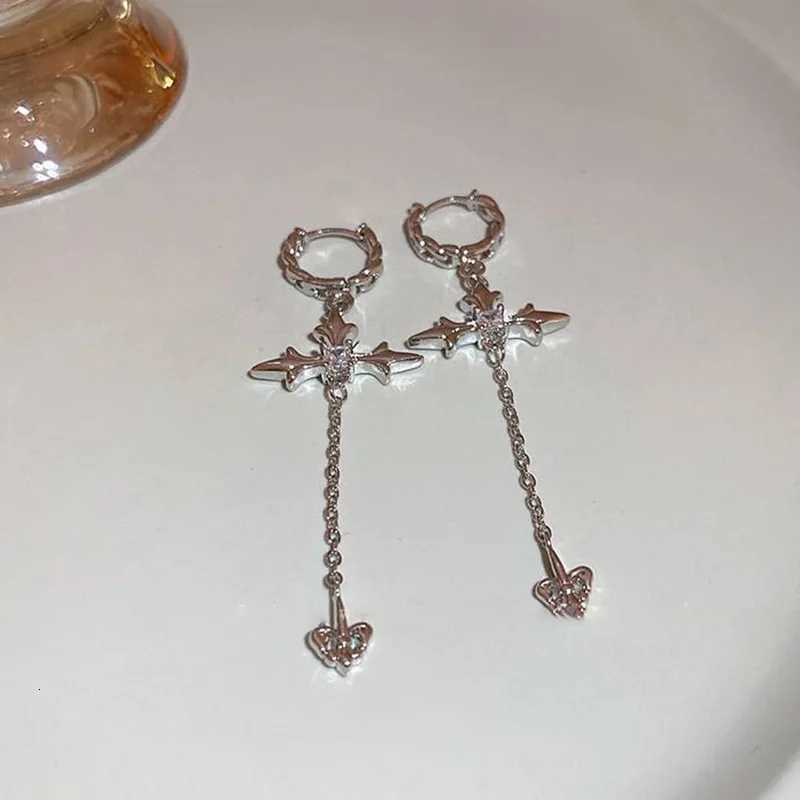 100% Authentic Rhinestone Zircon Cross Earrings for Women Korean Fashion Long Tassel Earring Girls Daily Birthday Party Y2k Jewelry Gifts XJ250722