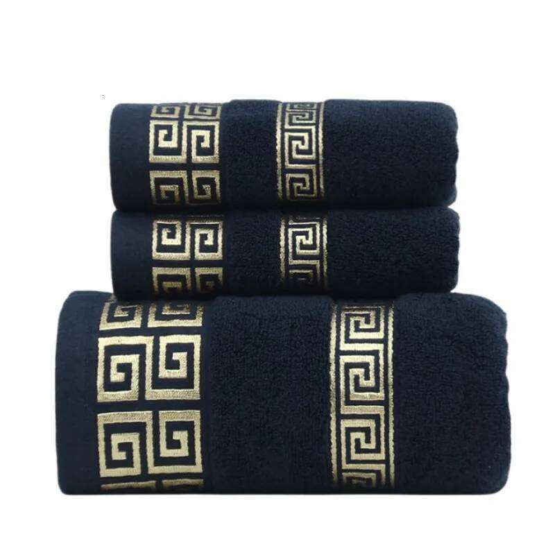 3Pcs Set Black Cotton Bathroom Sets 2Pcs Hand Face Towel 34X74cm And 1Pcs Big Bath 70X140cm Washcloths Gift Towels