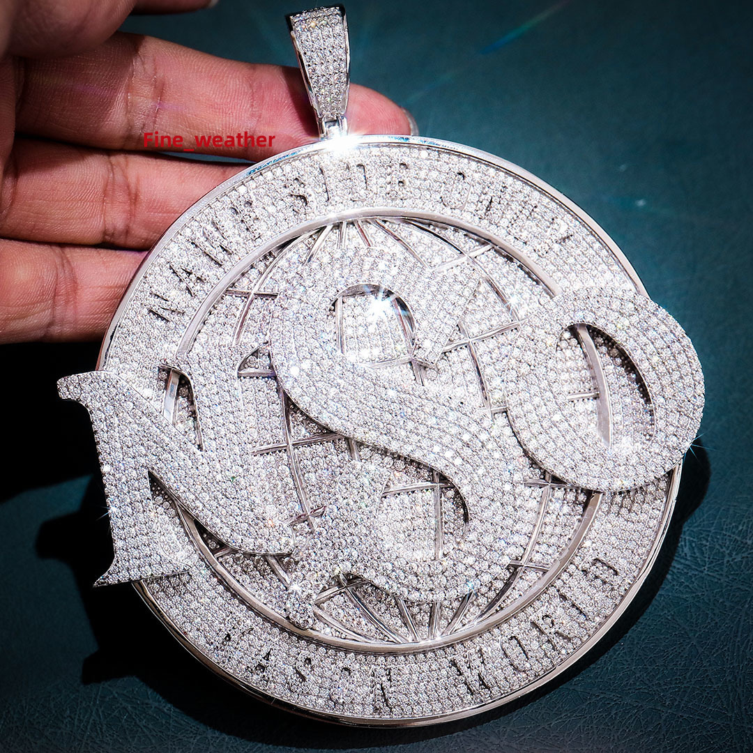 Factory Custom Iced Out VVS Moissanite Diamond Hip Hop Name Letter Pendant Pass Diamond Tester Men 925silver Number Pendant