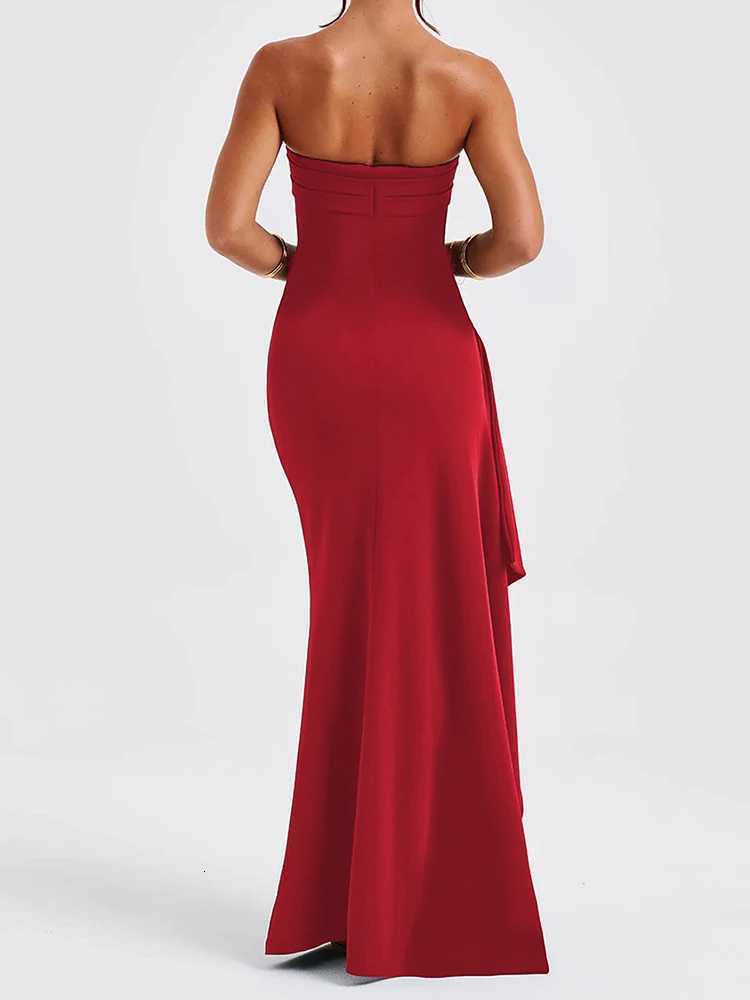 Sexy Strapless Backless High Split Maxi Dress For Women Black Off-shoulder Sleeveless Bodycon Club Party Long Dress Clothes XJ250722