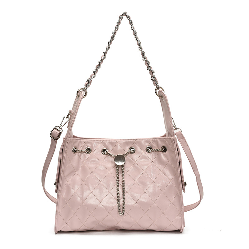 2025 This year's popular niche casual rhombus hand-held pleated bucket bag Korean fashion chain crossbody bag