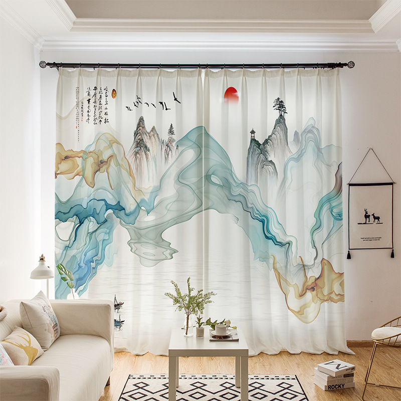 YL-36656 whole house curtain new Chinese style Zen Zen style lotus Buddha hand study tea room living room health blackout window gauze