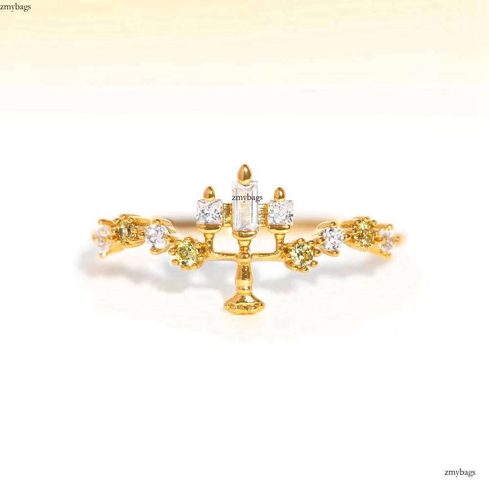 Princess Series VVS Moissanite Beauty Beast Cute Teapot Candle Rose Adjustable Ring Women's Fashion Accessories