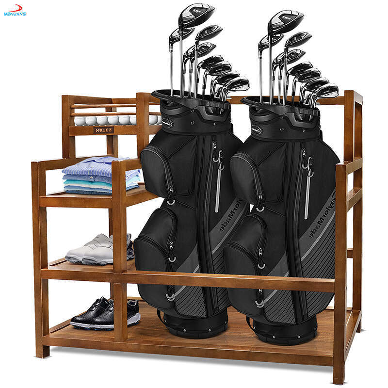 Club Travel Golf Bag Basement Garage Storage Wooden Home Studio Display Rack