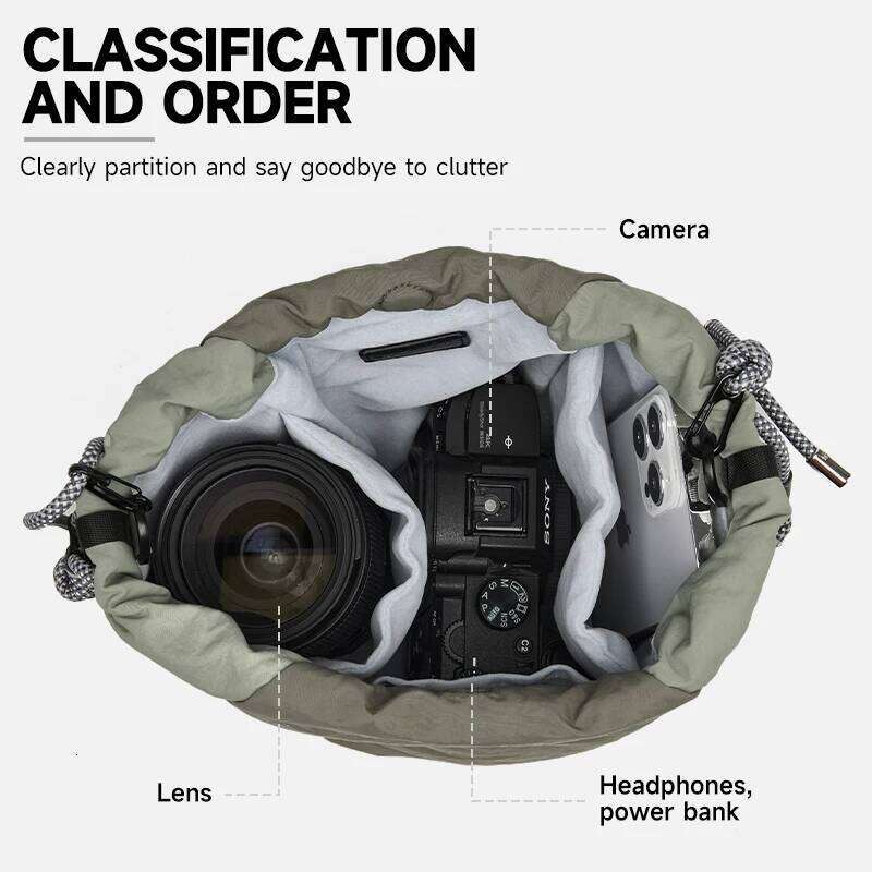 Oxford Women's Shoulder Anti-Collision Camera Crossbody Bag Waterproof Magnetic Buckle Drawstring Design For Outdoor Travel