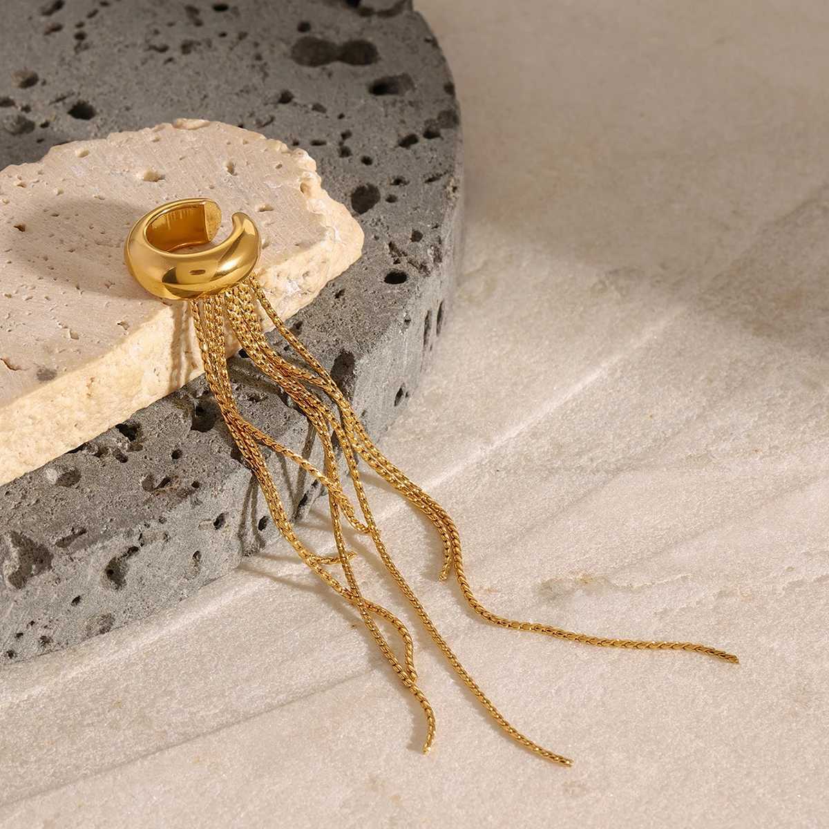 uthway Trend Luxury 18K Gold Stain Steel Tassel Ear Clip For Women Waterproof Anti Allergic Jewelry New Arrival 2024 XJ250722