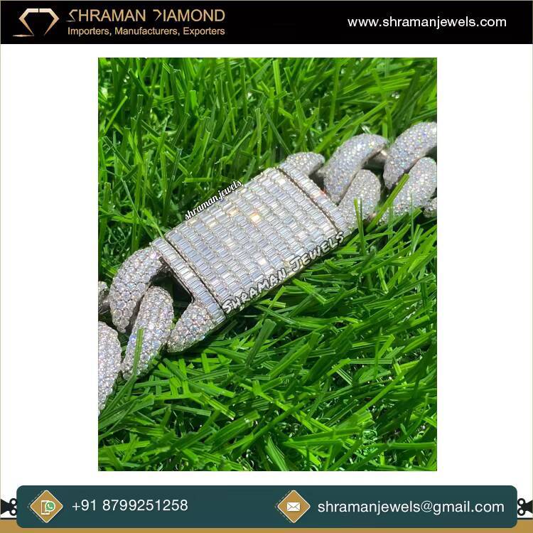 20 MM 22 Inch Elegant Design Fine Jewelry Moissanite Diamond Cuban Chain Premium Quality White Gold Plated 925 Sterling Silver
