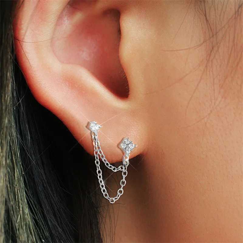 Huitan New Arrival Double Ear Studs Tassel Chains Hanging Earrings for Women Ear Piercing 3 Metal Colors Luxury CZ Hot Jewelry XJ250722