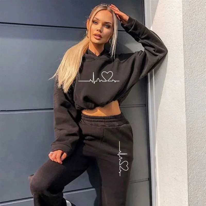 Women Hooded Tracksuit Sports 2 Pieces Set Sweatshirts Pullover Hoodies Pants Suit Home Sweatpants Trousers Outfits 250714