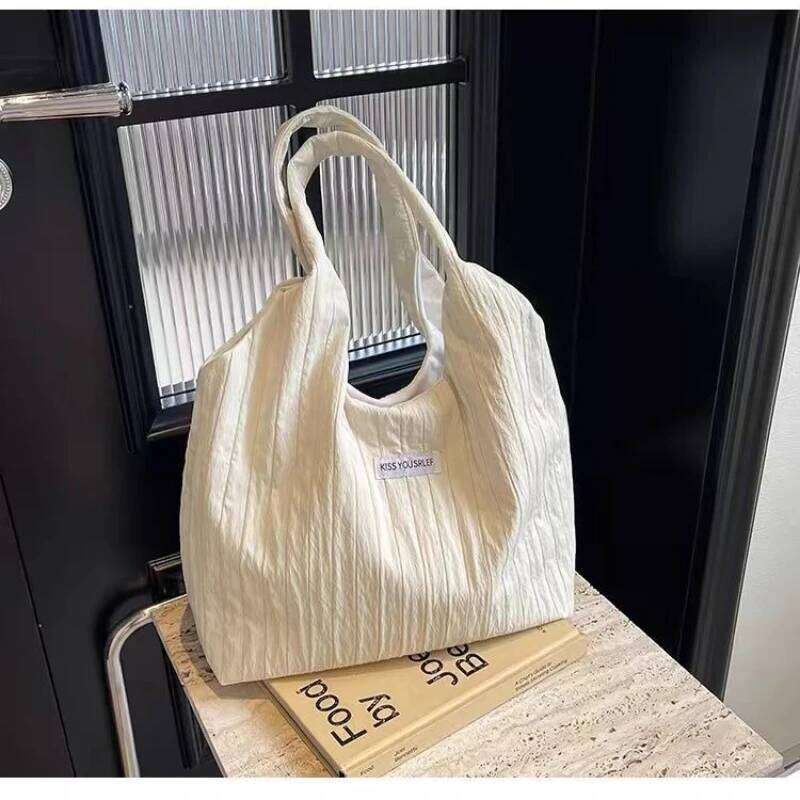 Simple Casual Striped Large Capacity Women's Single Shoulder Tote Multi-Purpose And Versatile Shopping Bag, Storage Bag