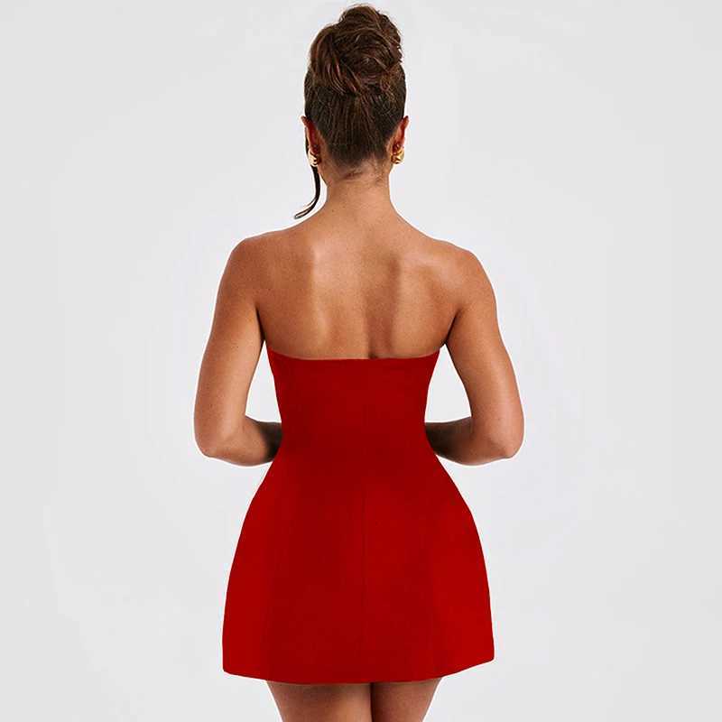 Strapless A-Line Dress Womens Summer New Solid Fashion Strapless Sexy Off Shoulder Dresses Bodycon Ele Club Party Dresses XJ250722