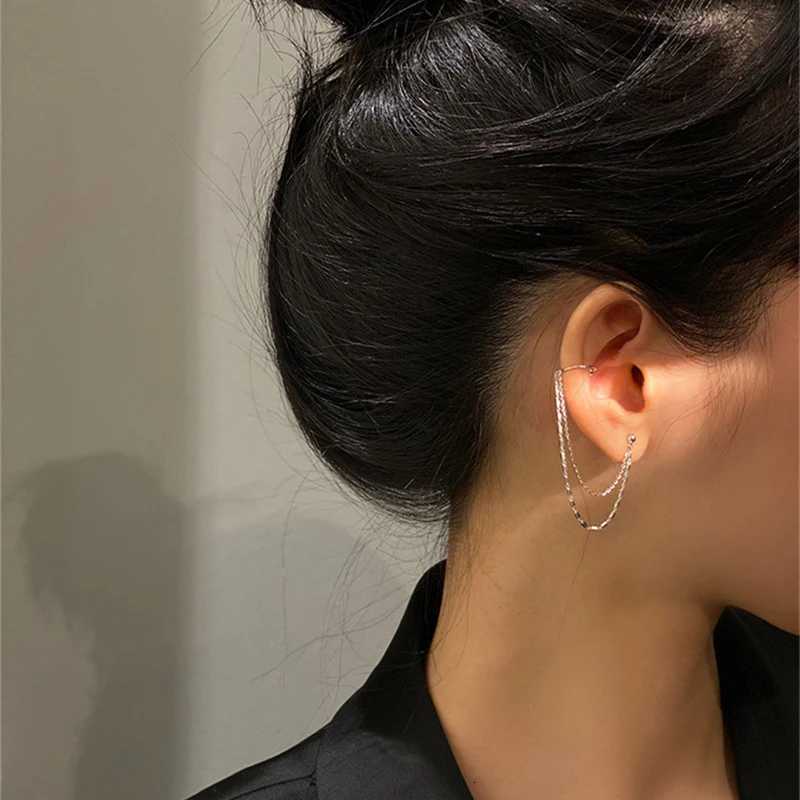 1 Pc Multi Layer Chain Earrings Long Tassel Piercing Stud Earring Ear Cuff Womens Clip Earrings 2025 Silver Color Ear Jewelry XJ250722