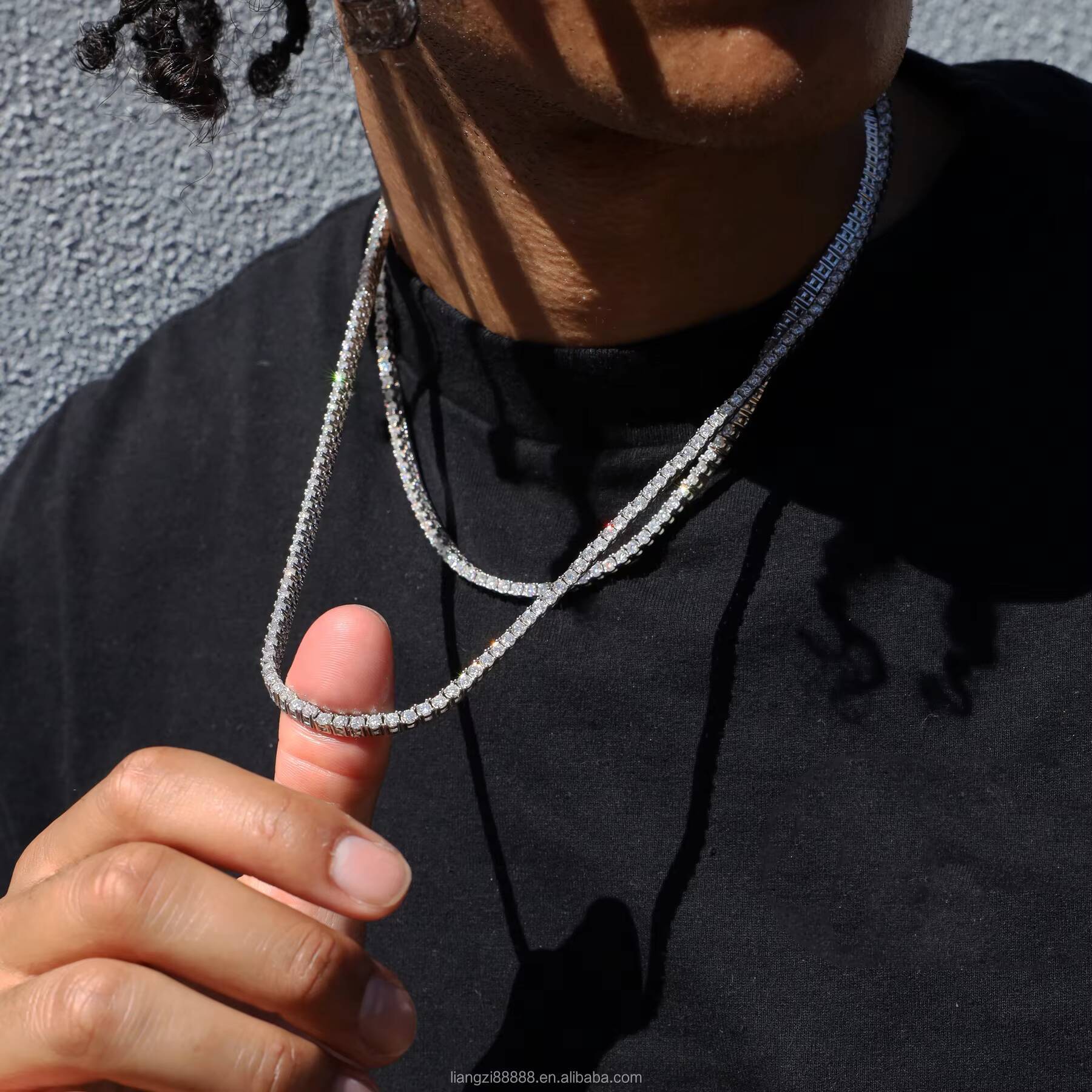 Wholesale 5MM Lab Grown Diamond Tennis Chian Necklace Iced Out Round Brilliant Cut 925 Silver Hip Hop Fine Jewelry