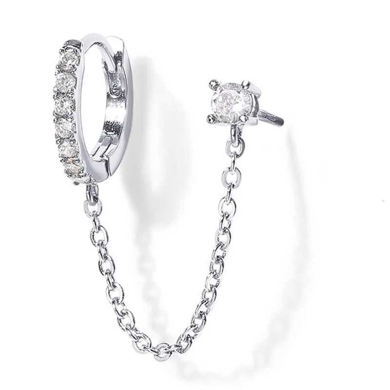 1PC Tassel Chain Earrings for Women Cubic Zircon Ear Stud Hoop Two Hole Earrings Statement Female Accessories Hot Jewelry XJ250722