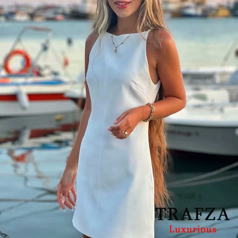 TRZA Sexy Solid Women Straight Mini Dress Halter Sleeveless Casual Underwear Party Dress Fashion 2024 Ele Y2K Girl Dress XJ250722