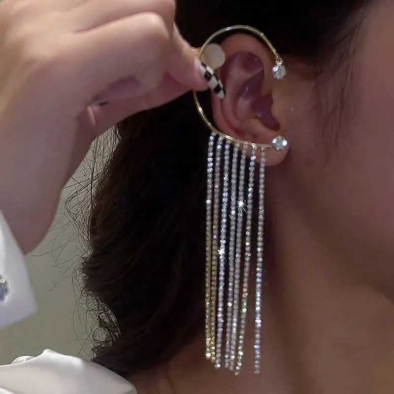 New Luxury Shining Zircon Rhinestone Long Tassel Ear Bone Clip Earring Ear Cuff Exquisite Earring Wedding Party Jewelry XJ250722