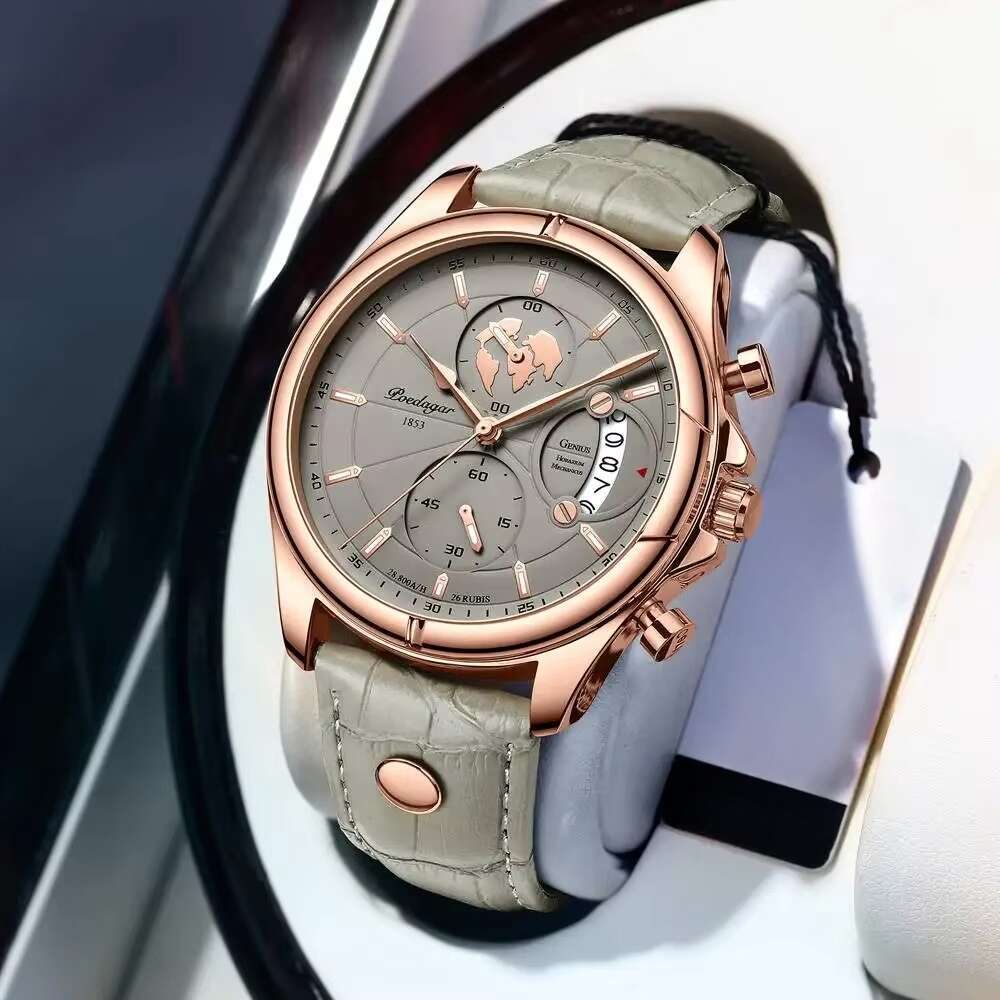 DHwatches POEDAGAR Men's Sports Chronograph Watch - 50M Waterproof, Luminous, Leather Strap, Multifunction Quartz Wristwatch for Active Men