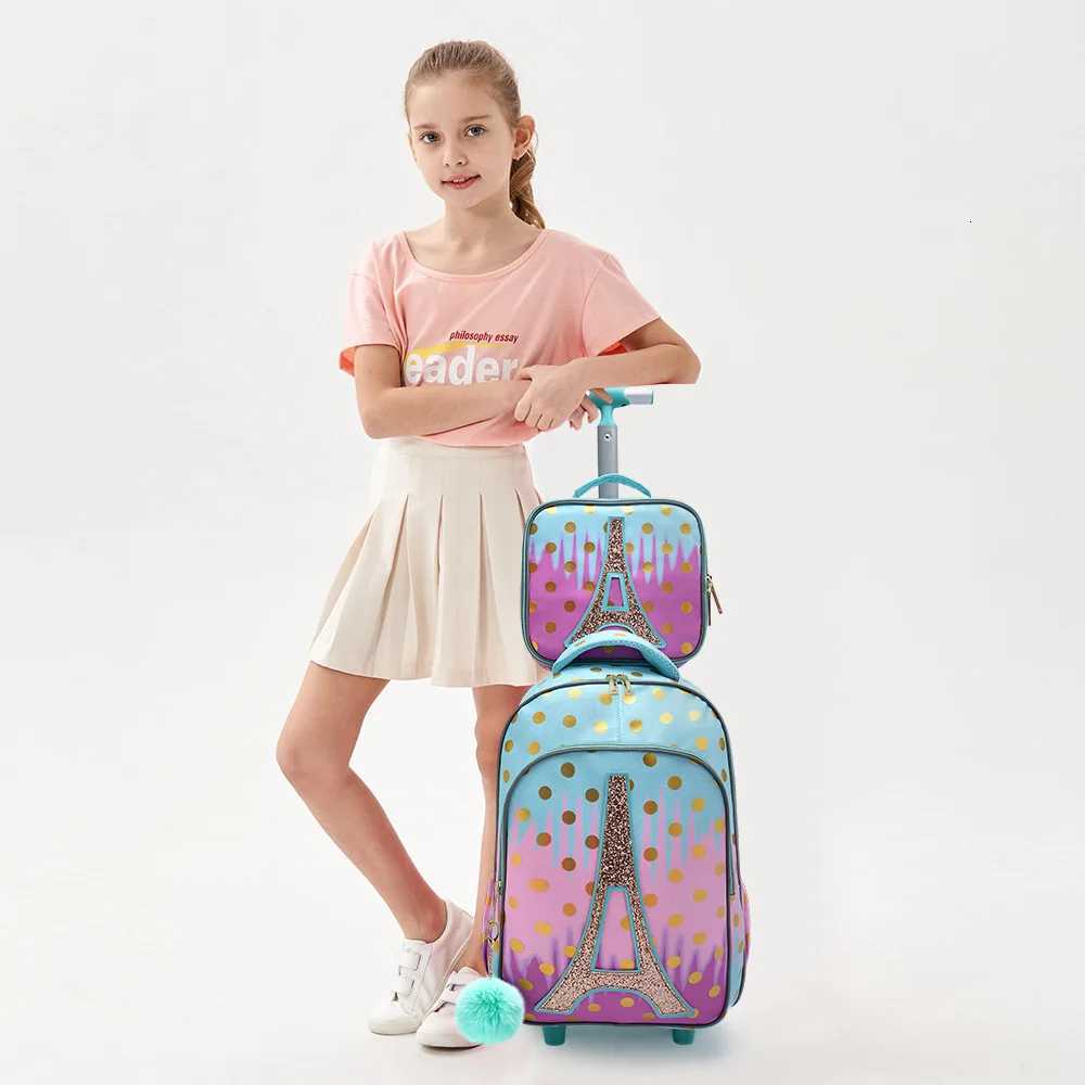 3PCS Rolling Backpack for Girls Kids Wheeled School BookBag With Lunch And Pen Bag Ir tower Glow-in-the-dark Functi Y250722