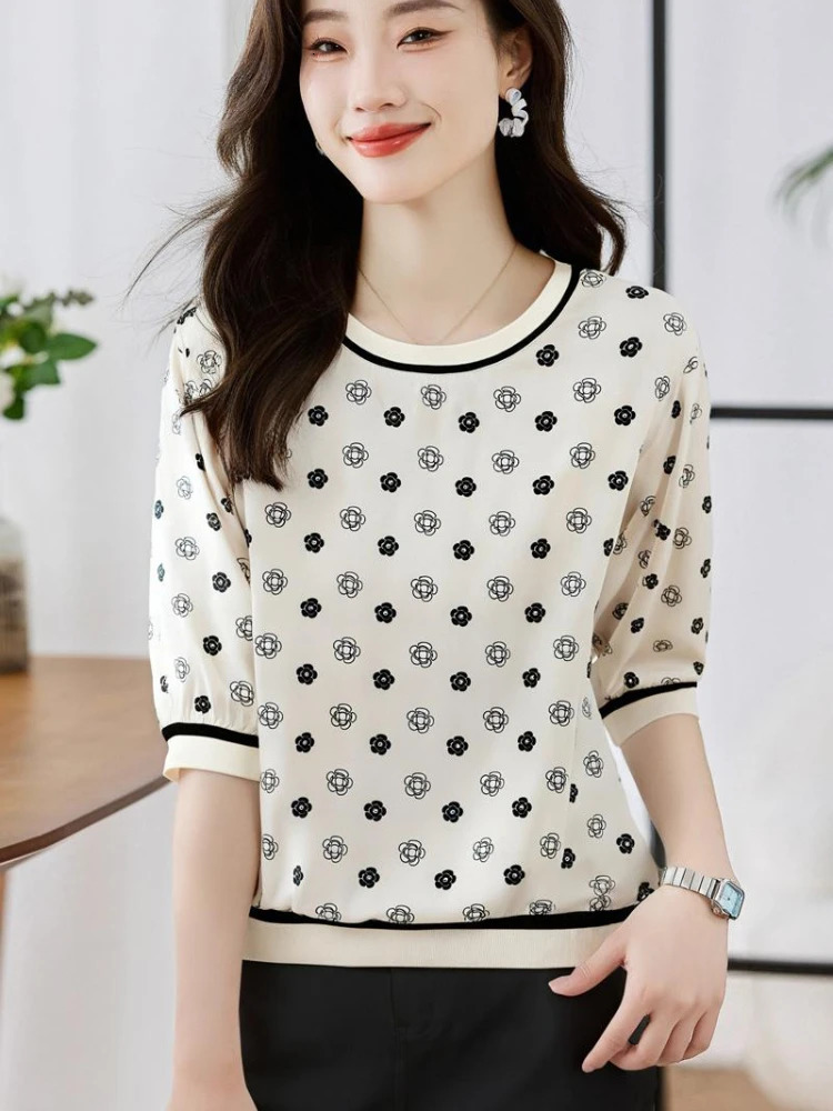 Spring Summer Casual T-shirts Fashion Printed Ladies T-shirts Short Sleeve Tees Tops 250723