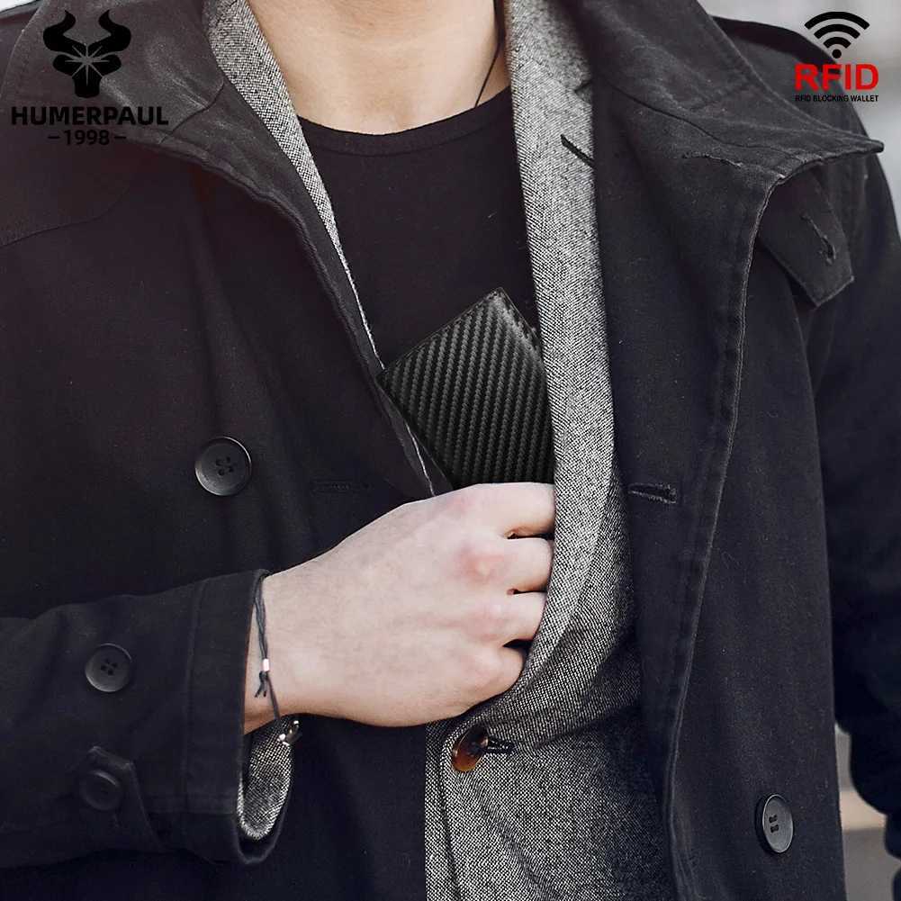 Carbon fiber Men Wallet with Aluminum Card Holder Case RFID Blocking Automatic Pop Up Cardholder Purse Business Male Money Bag G250722