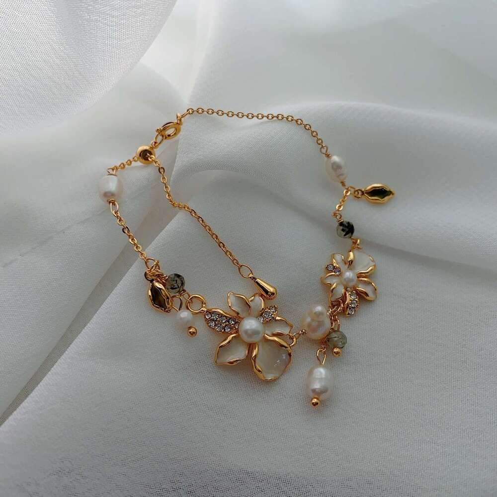 Oil Painting Natural Freshwater Fine Bracelet for Women, Vintage New Chinese Style Light Niche Pearl Pendant Chain