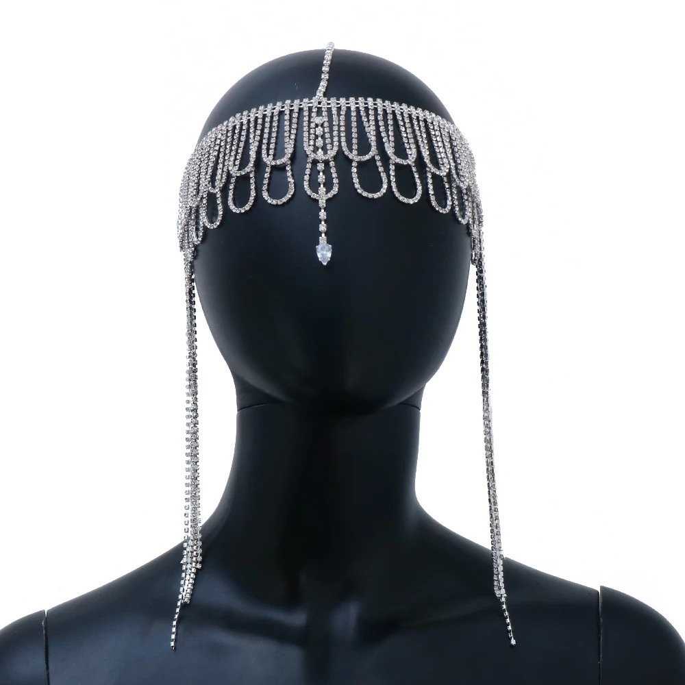 Hip Hop Headpiece Ethnic Style Multi layer VVS Moissanite Studded Tassel Hair Accessory Bohemian Teardrop Send chain