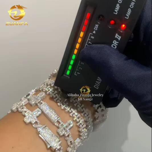 New Ready Stocks 8.5mm Cross Bracelet VVS Moissanite Cuban Link Chain Rappe Hip Hop Necklace Rock Religious Jewelry