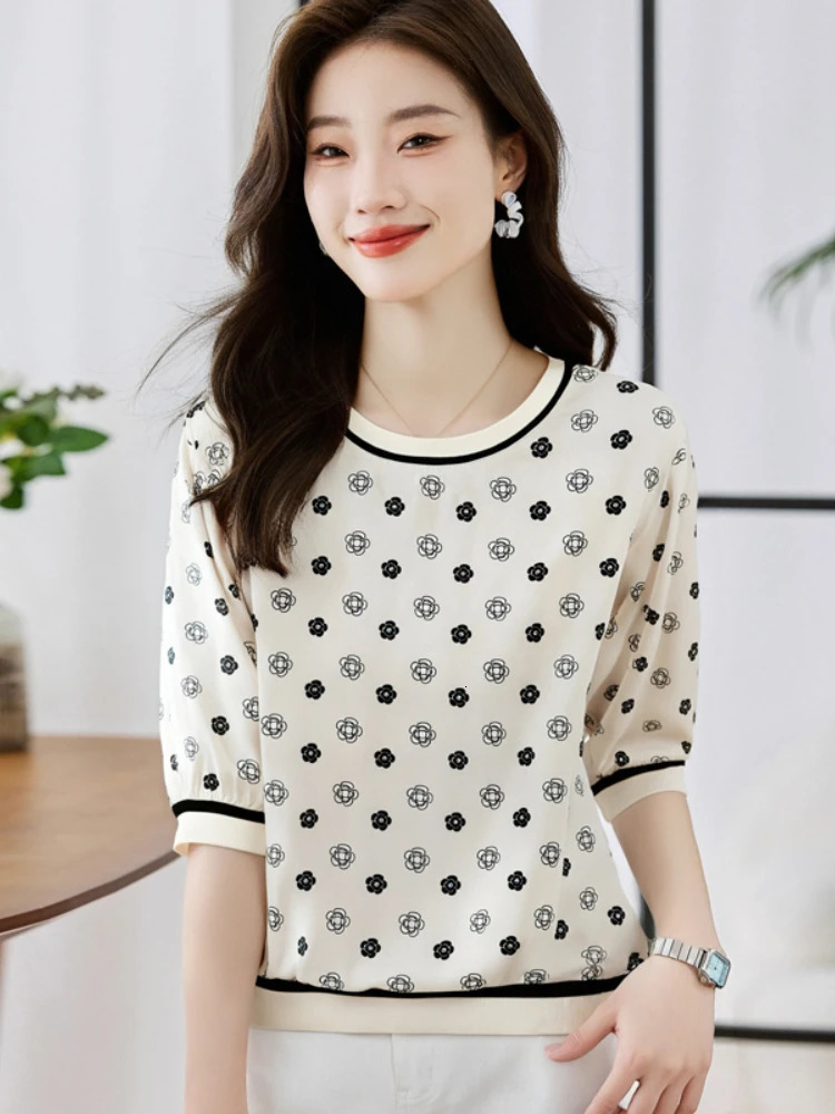Spring Summer Casual T-shirts Fashion Printed Ladies T-shirts Short Sleeve Tees Tops 250723