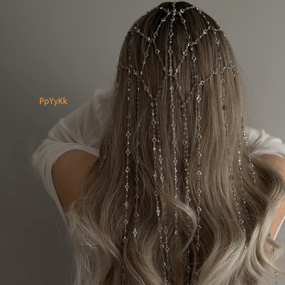 VVS Moissanite Studded Tassel Headband for Women Fairy Luxury Princess Vibe Ball Gown Hair Accessory