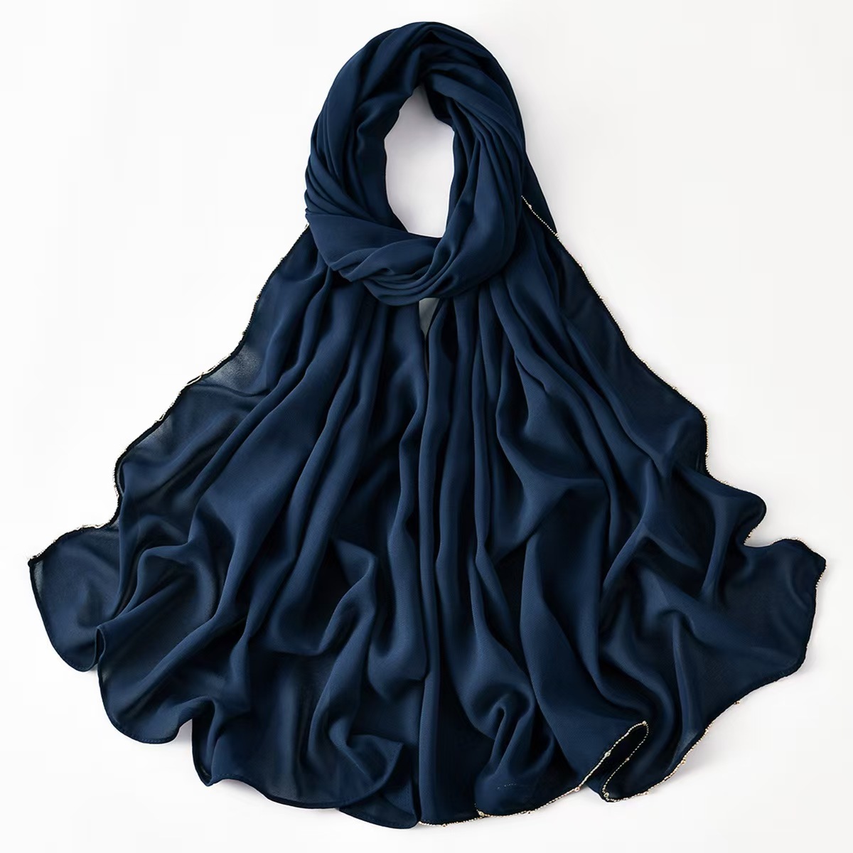 T1292 New hot-selling double-sided chain chiffon long scarf Malay bright diamond scarf spring and summer Hui women's head scarf