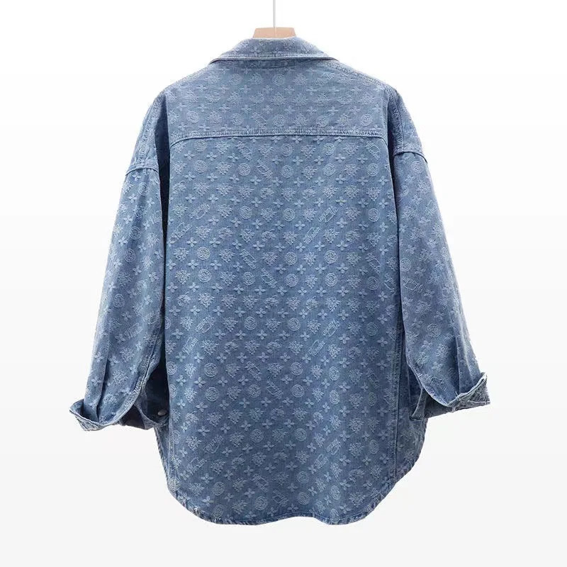 Denim Shirt Womens Autumn Dress Korean version of Joker Printed Loose Long Sleeve Denim Jacket Long Sleeve Jacket250723